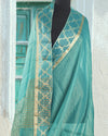 Sultana Turquoise Chiffon Tissue Saree