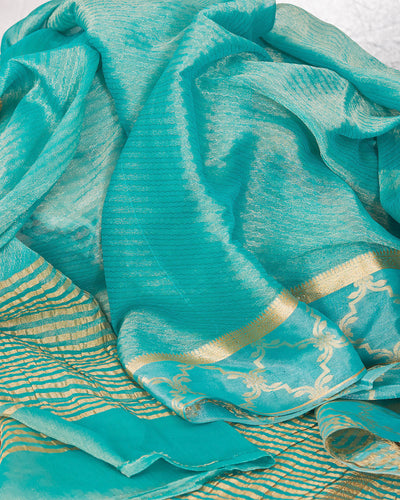 Sultana Turquoise Chiffon Tissue Saree