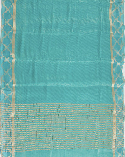 Sultana Turquoise Chiffon Tissue Saree