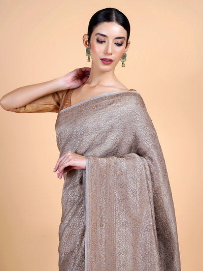 Yashika Brown Chinon brocade Saree
