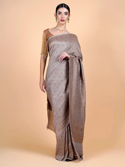 Yashika Brown Chinon brocade Saree