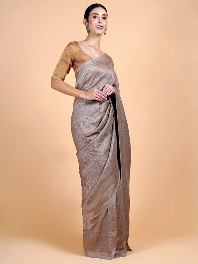 Yashika Brown Chinon brocade Saree