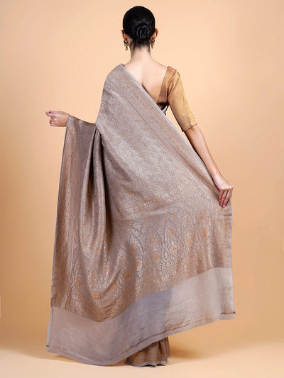 Yashika Brown Chinon brocade Saree