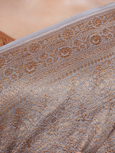 Yashika Brown Chinon brocade Saree