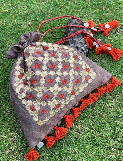 Vasundhara brick brown Gota Work Potli