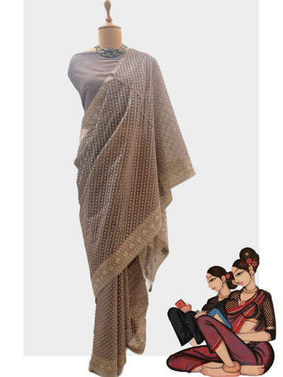 Ceylon Chikoo Grey Cotton Saree