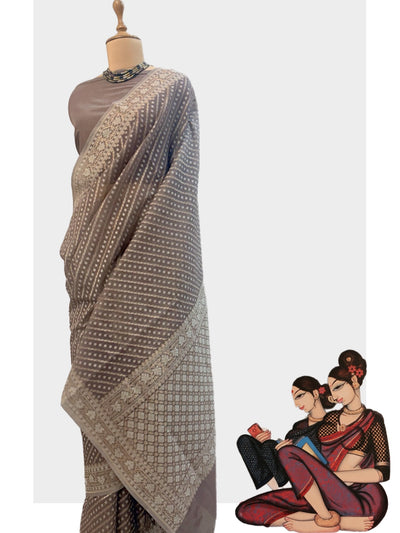 Ceylon Chikoo Grey Cotton Saree