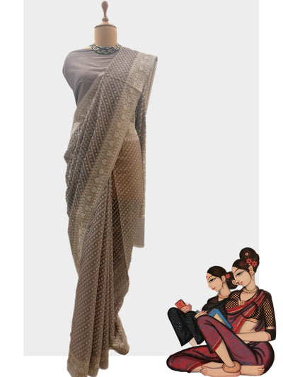 Ceylon Chikoo Grey Cotton Saree