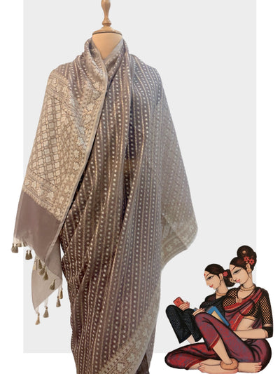 Ceylon Chikoo Grey Cotton Saree