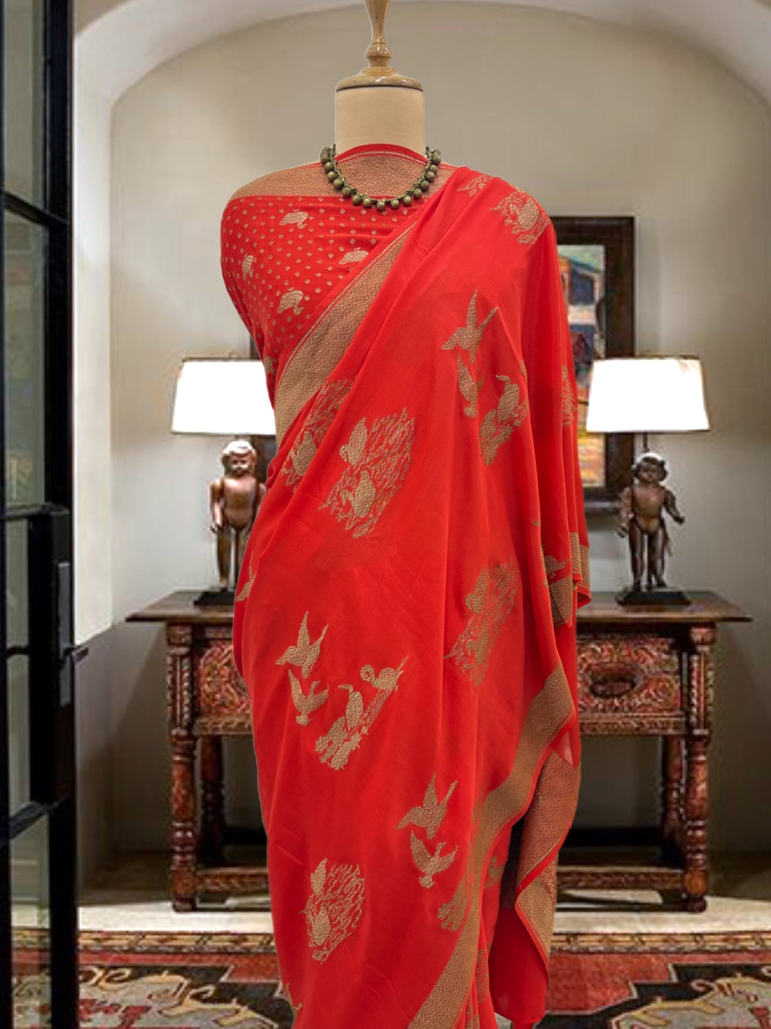 Hansa Red Crepe Georgette Saree