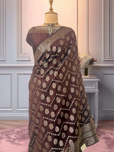 Zuri Brown Chinya Silk Saree
