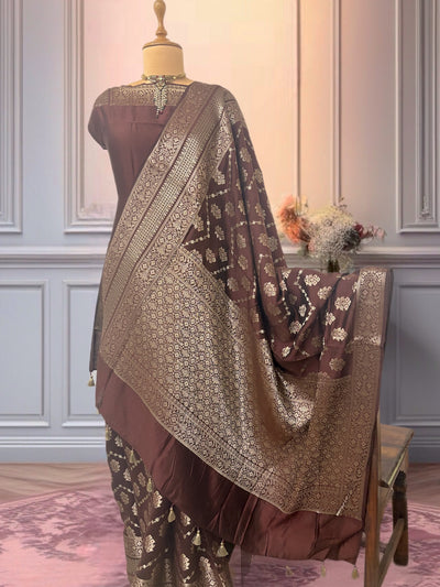 Zuri Brown Chinya Silk Saree