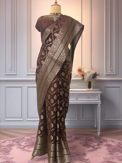 Zuri Brown Chinya Silk Saree
