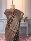 Zuri Brown Chinya Silk Saree