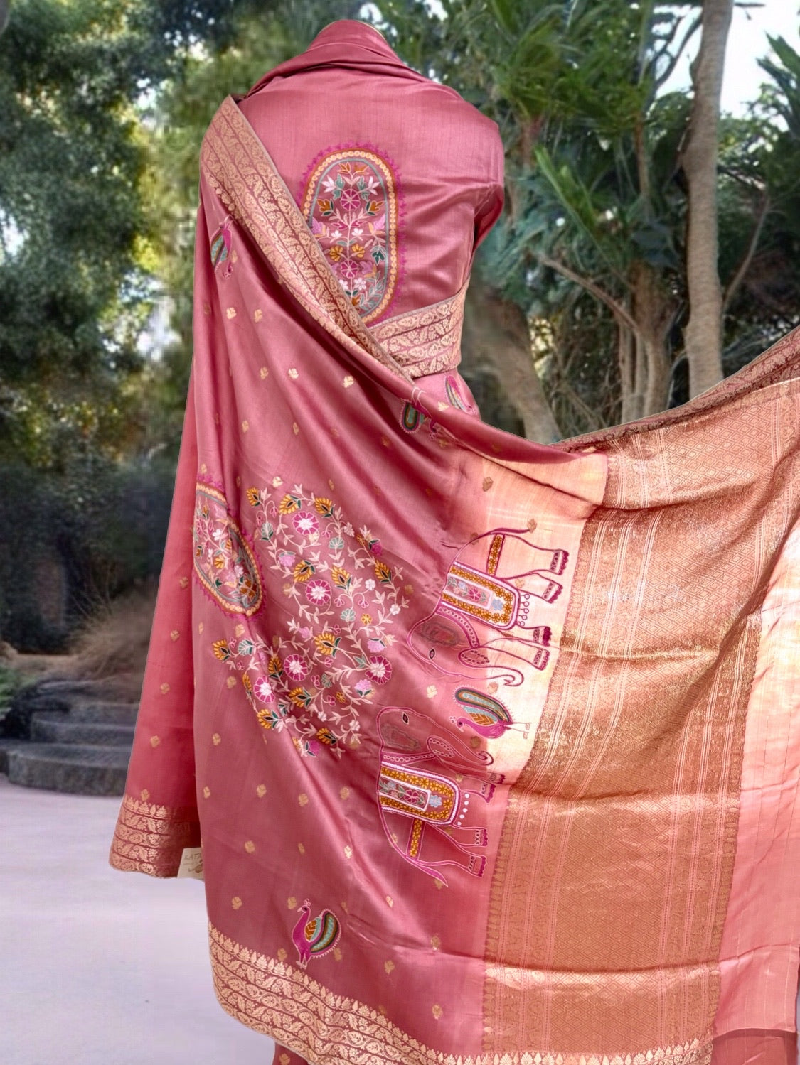 Iraavati Rose Embroidered Silk Sari