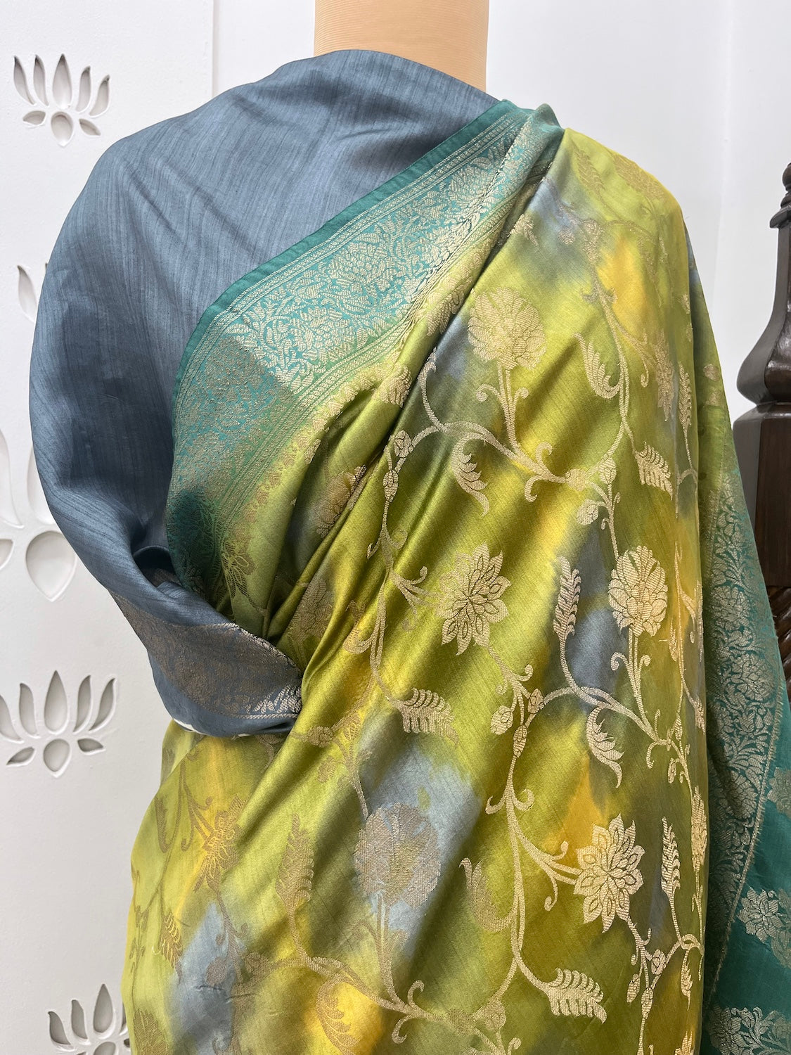 Amarkantak Mehendi Green Chinya Silk Saree