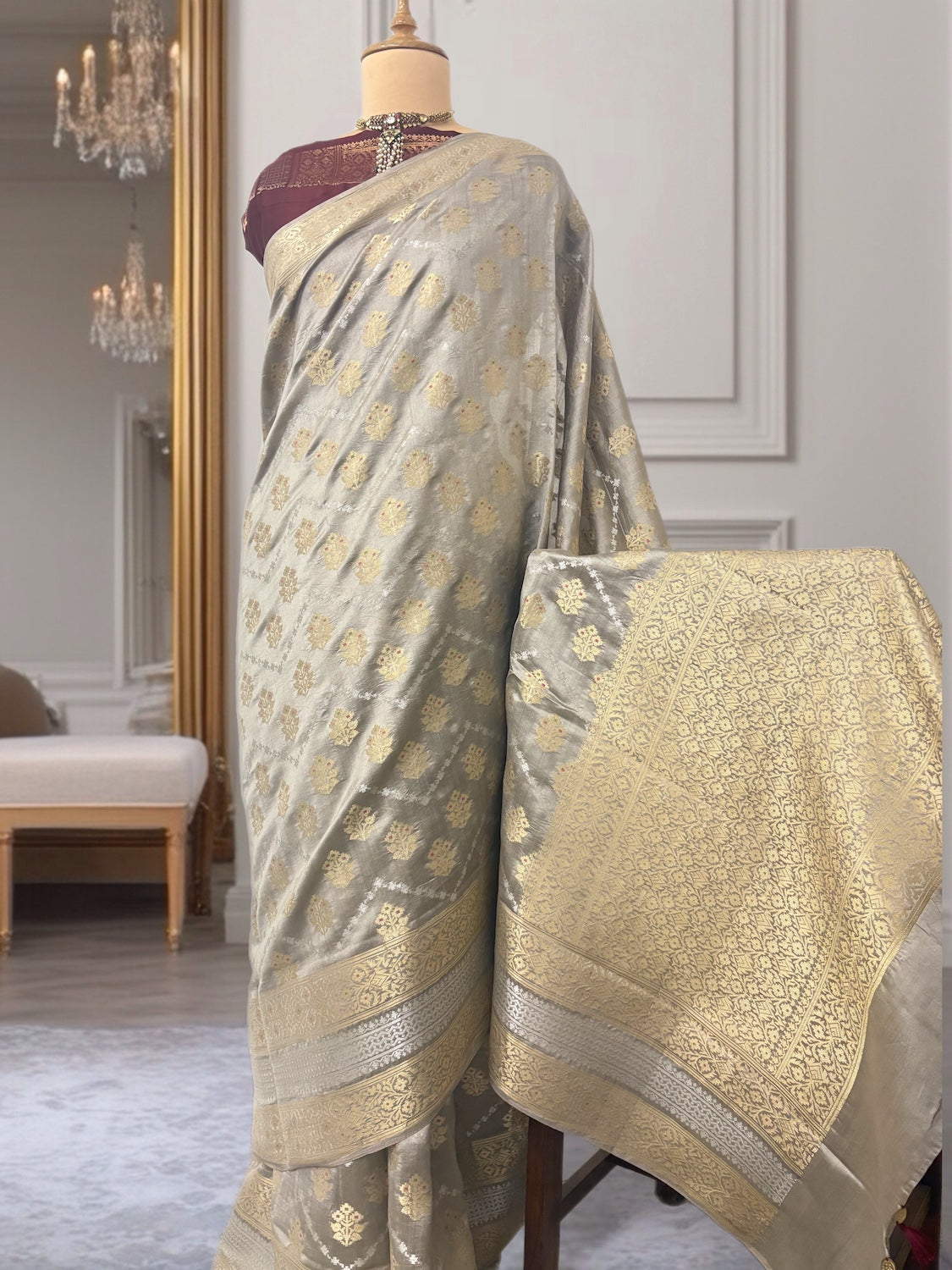 Amelia Taupe Chinya Silk Saree