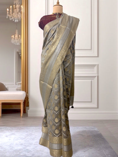 Amelia Taupe Chinya Silk Saree