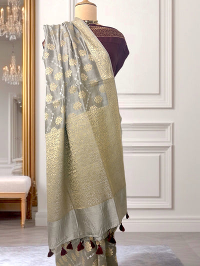 Amelia Taupe Chinya Silk Saree