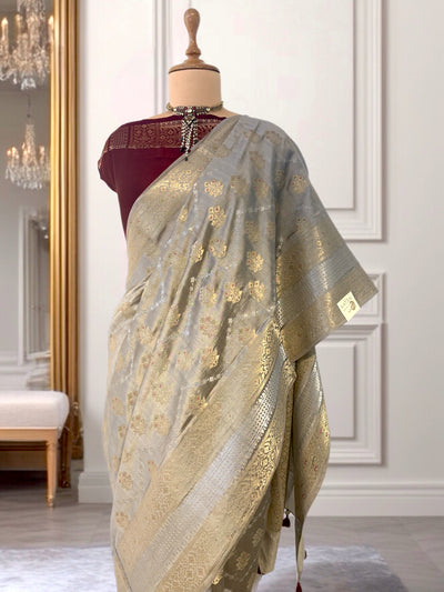 Amelia Taupe Chinya Silk Saree
