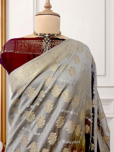 Amelia Taupe Chinya Silk Saree