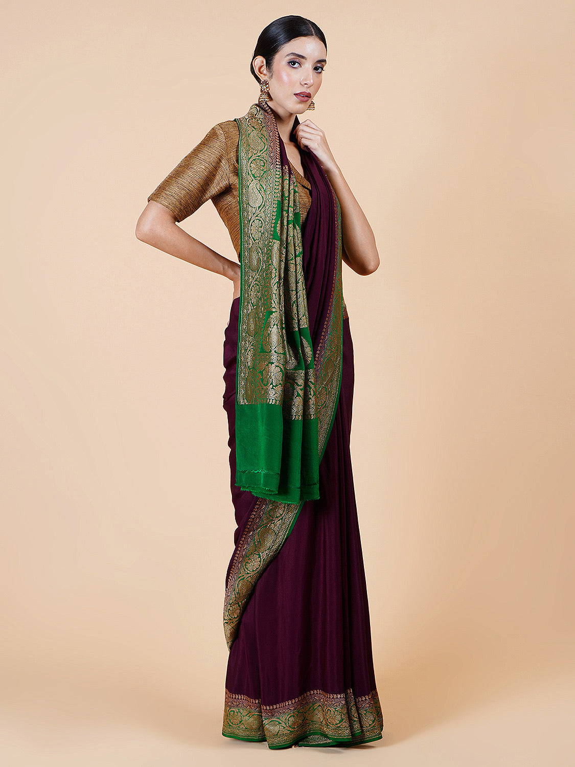Hoysala Coffee Brown Crepe Silk Saree