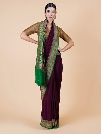 Hoysala Coffee Brown Crepe Silk Saree