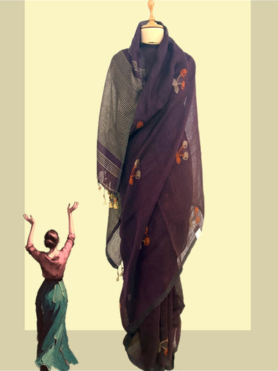 Mochaccino Coffee Brown Linen Saree