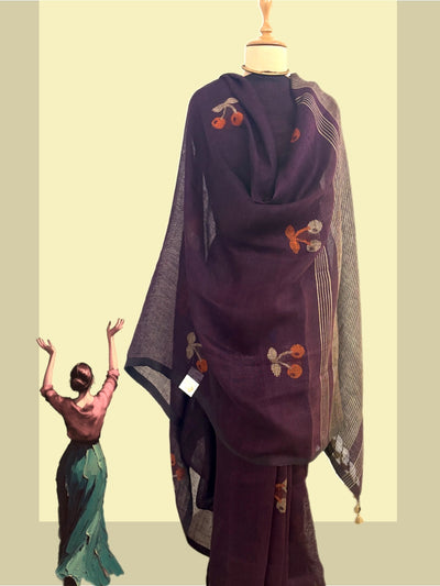 Mochaccino Coffee Brown Linen Saree