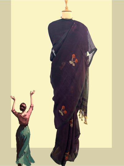 Mochaccino Coffee Brown Linen Saree