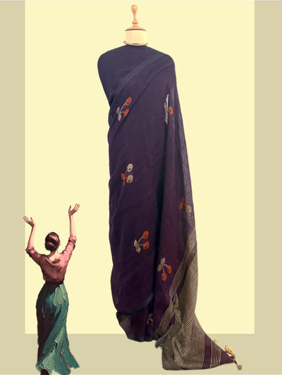 Mochaccino Coffee Brown Linen Saree