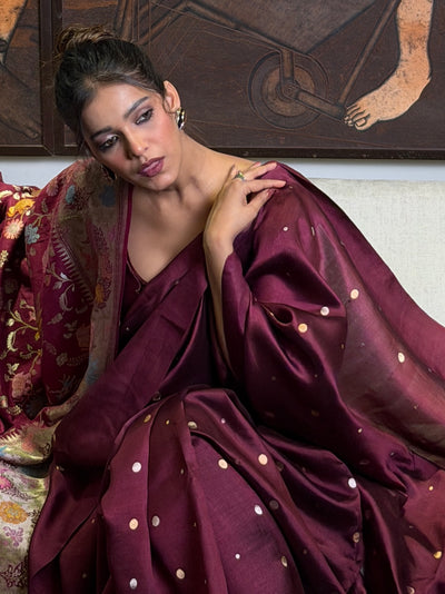 Rajeshwari Maroon Chinya Silk Sari