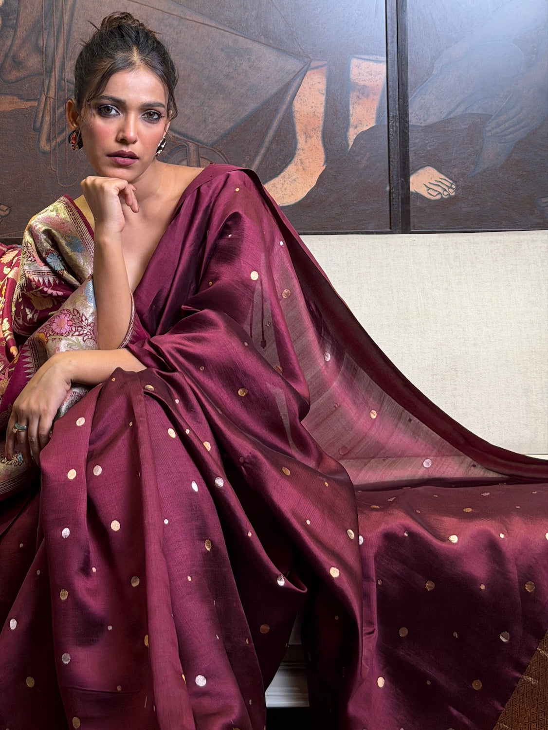 Rajeshwari Maroon Chinya Silk Sari