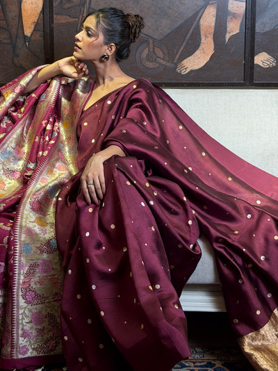 Rajeshwari Maroon Chinya Silk Sari