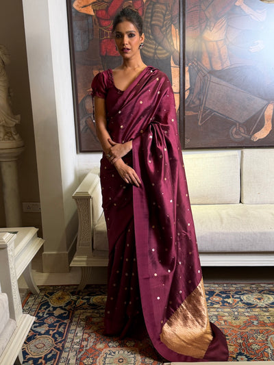 Rajeshwari Maroon Chinya Silk Sari