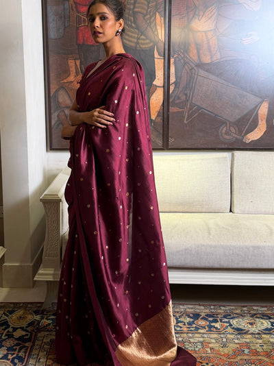 Rajeshwari Maroon Chinya Silk Sari