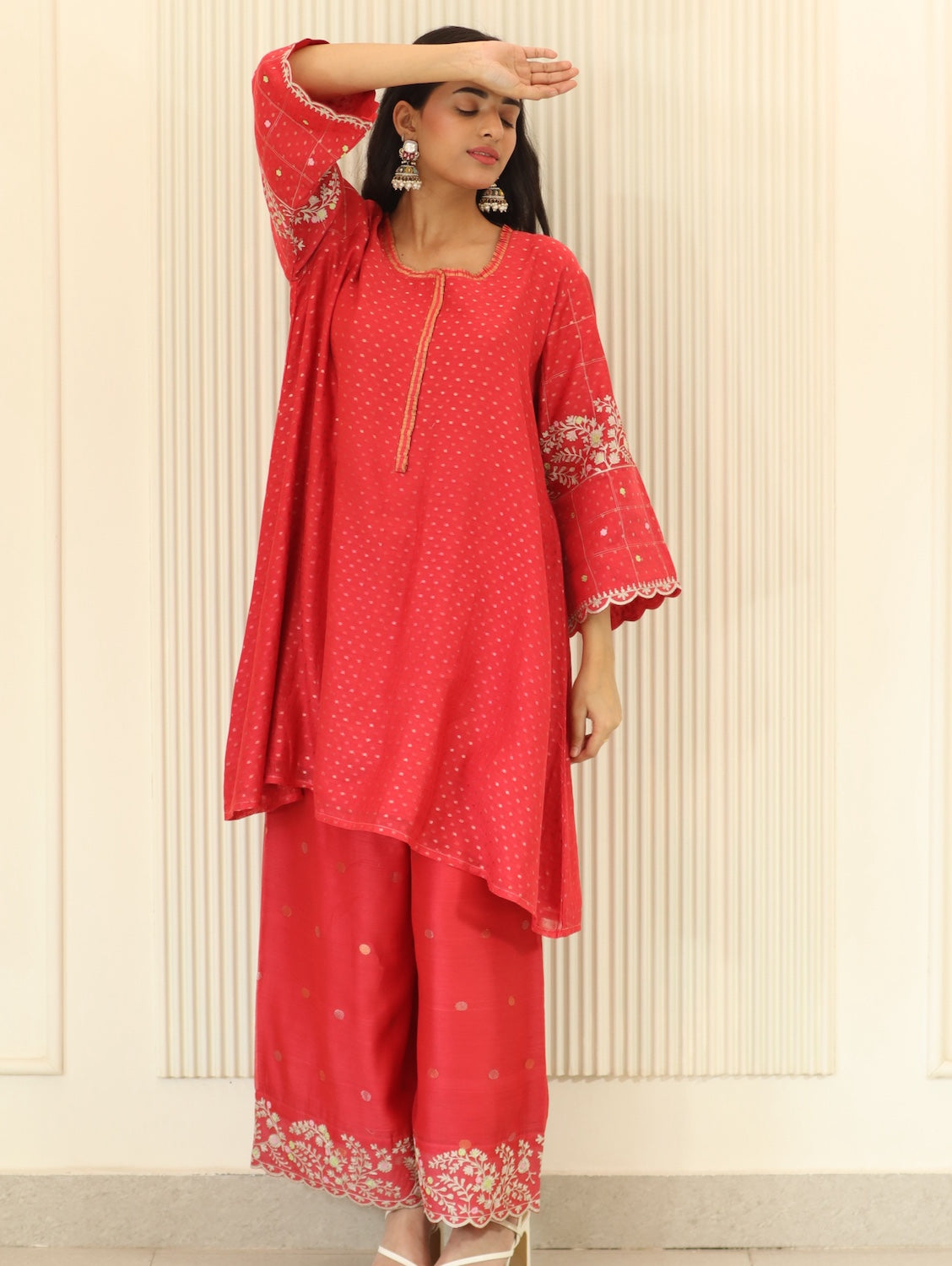 Carrot Red embroidered Coord Set