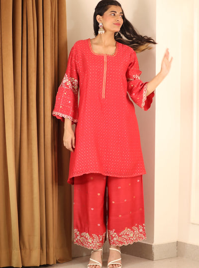 Carrot Red embroidered Coord Set
