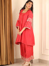 Carrot Red embroidered Coord Set