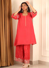 Carrot Red embroidered Coord Set