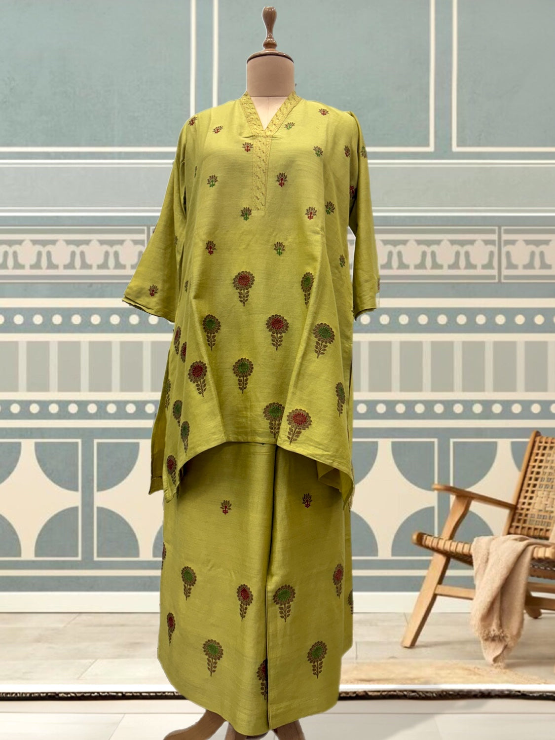 Mrinalini mehandi yellow Coord Set