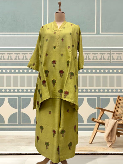 Mrinalini mehandi yellow Coord Set