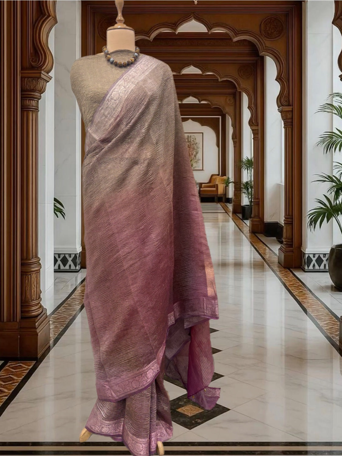 Copper Brown Crinkled Tissue Sari