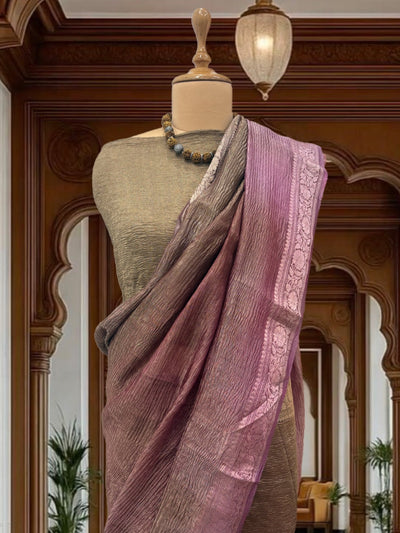 Copper Brown Crinkled Tissue Sari