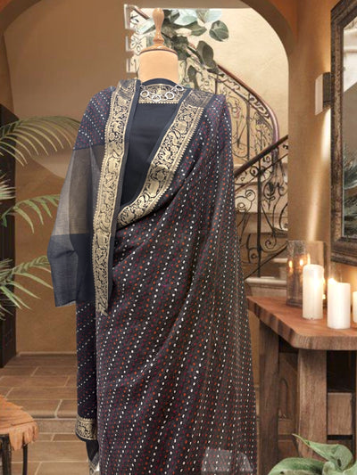 Kalbelia Black Printed Cotton Saree