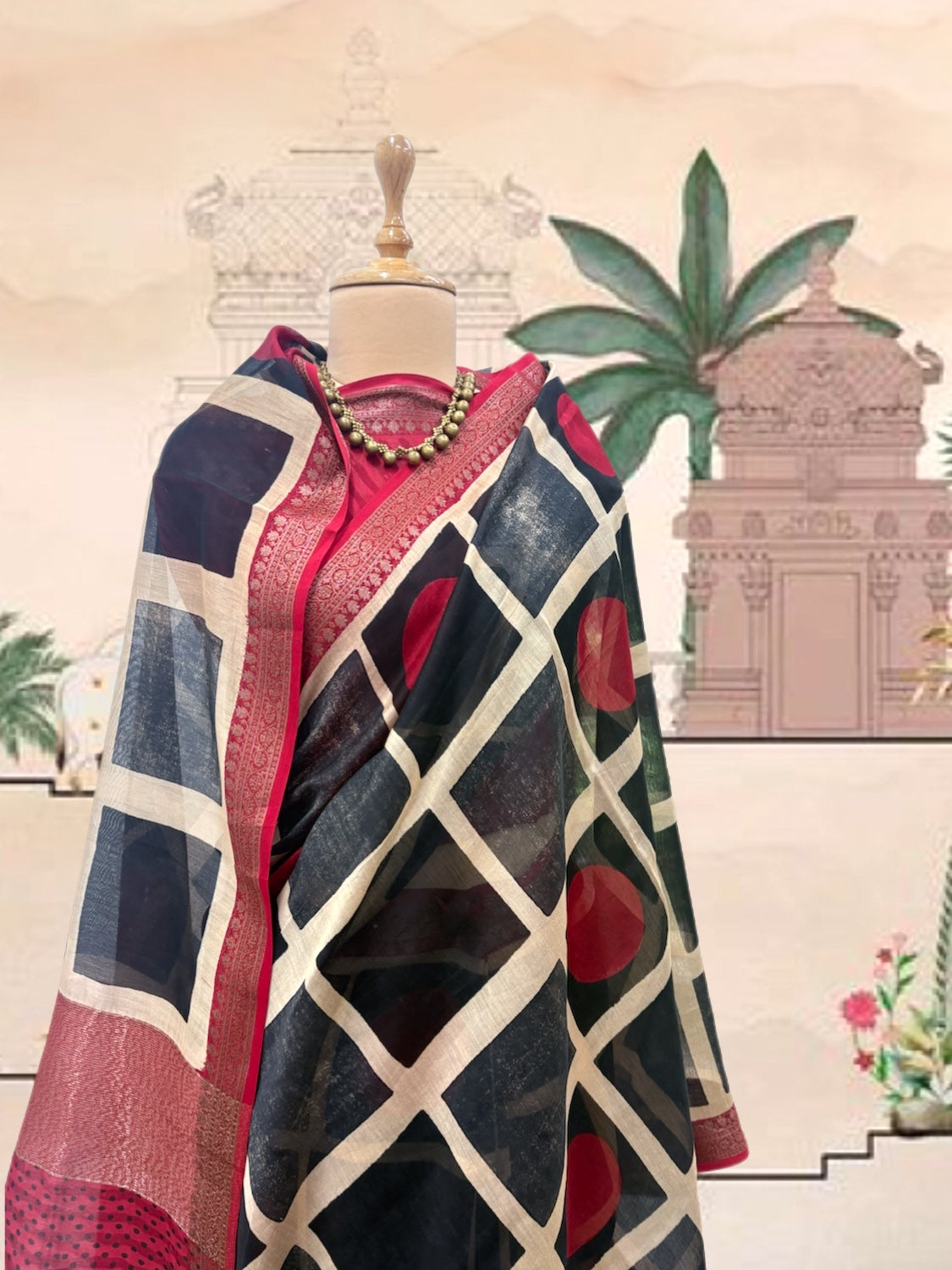 Dhokra Black Boxes Printed Cotton Saree