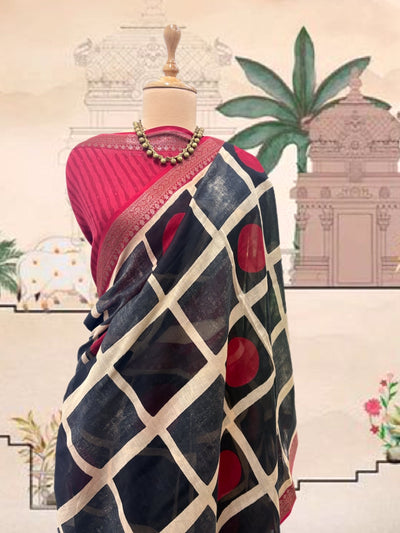 Dhokra Black Boxes Printed Cotton Saree