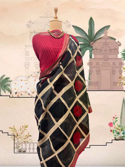 Dhokra Black Boxes Printed Cotton Saree