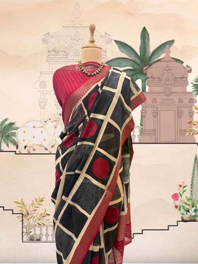 Dhokra Black Boxes Printed Cotton Saree