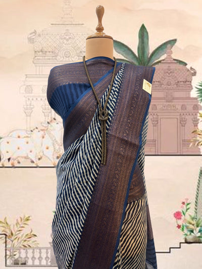 Nadia Blue Printed Cotton Saree